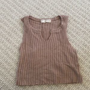 Beige Ribbed Crop Top